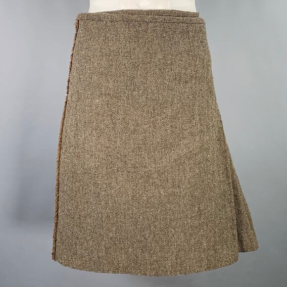 PAUL HARNDEN SHOEMAKERS Size L Taupe Brown Herringbone Wool Kilt - Picture 1 of 6